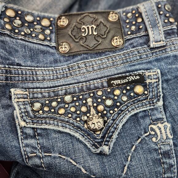 Y2K Miss Me JP4288-4 Low Rise Bedazzled Bling Boot Cut Jeans Dark Aurora Size 12 - Picture 7 of 8